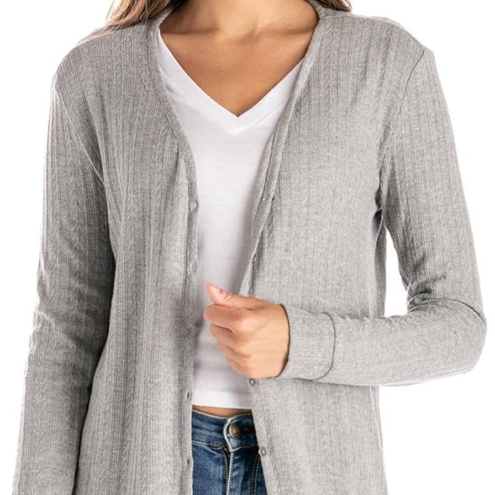 Women's Duster Length Split Hem Lightweight Pointelle Knit Lakewood Cardigan